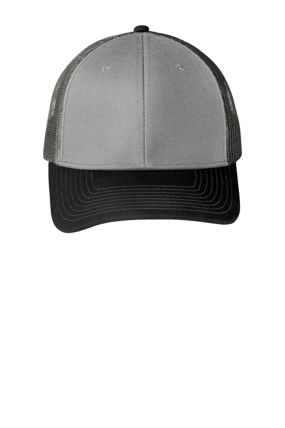 Port Authority Snapback Trucker Cap. C402 — Gusty Grey/ Black/ Grey Steel — front