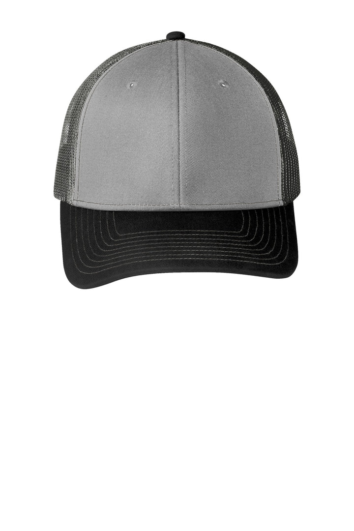 Port Authority Snapback Trucker Cap. C402 — Gusty Grey/ Black/ Grey Steel — front