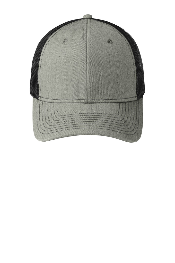 Port Authority Snapback Trucker Cap. C402 — Heather Grey/ Black — front