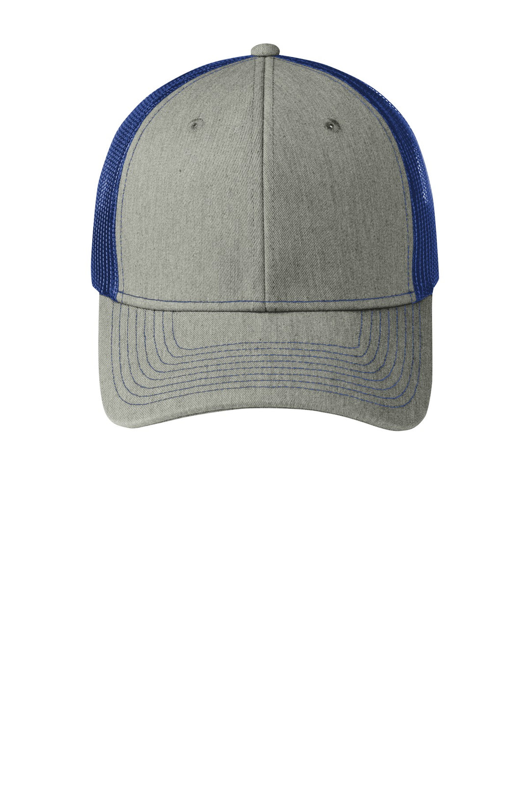 Port Authority Snapback Trucker Cap. C402 — Heather Grey/ Patriot Blue — front