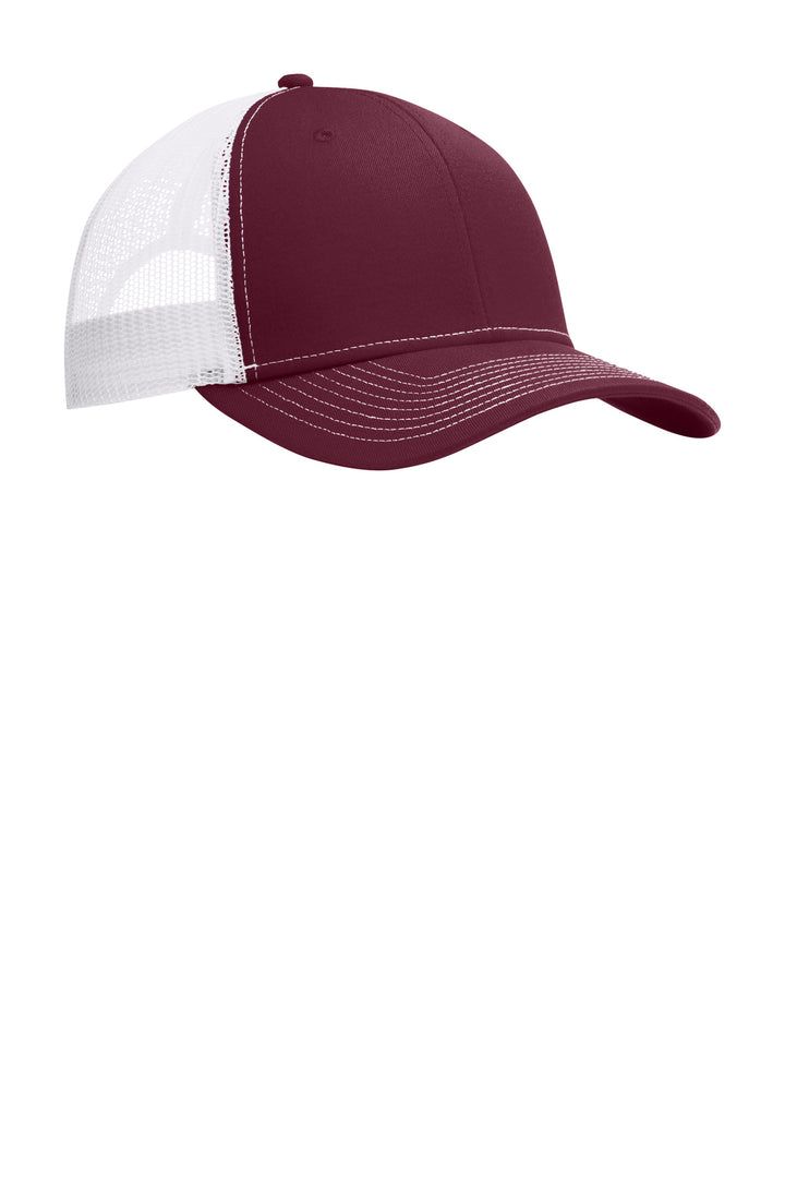 Port Authority Snapback Trucker Cap. C402 — Maroon/ White — front