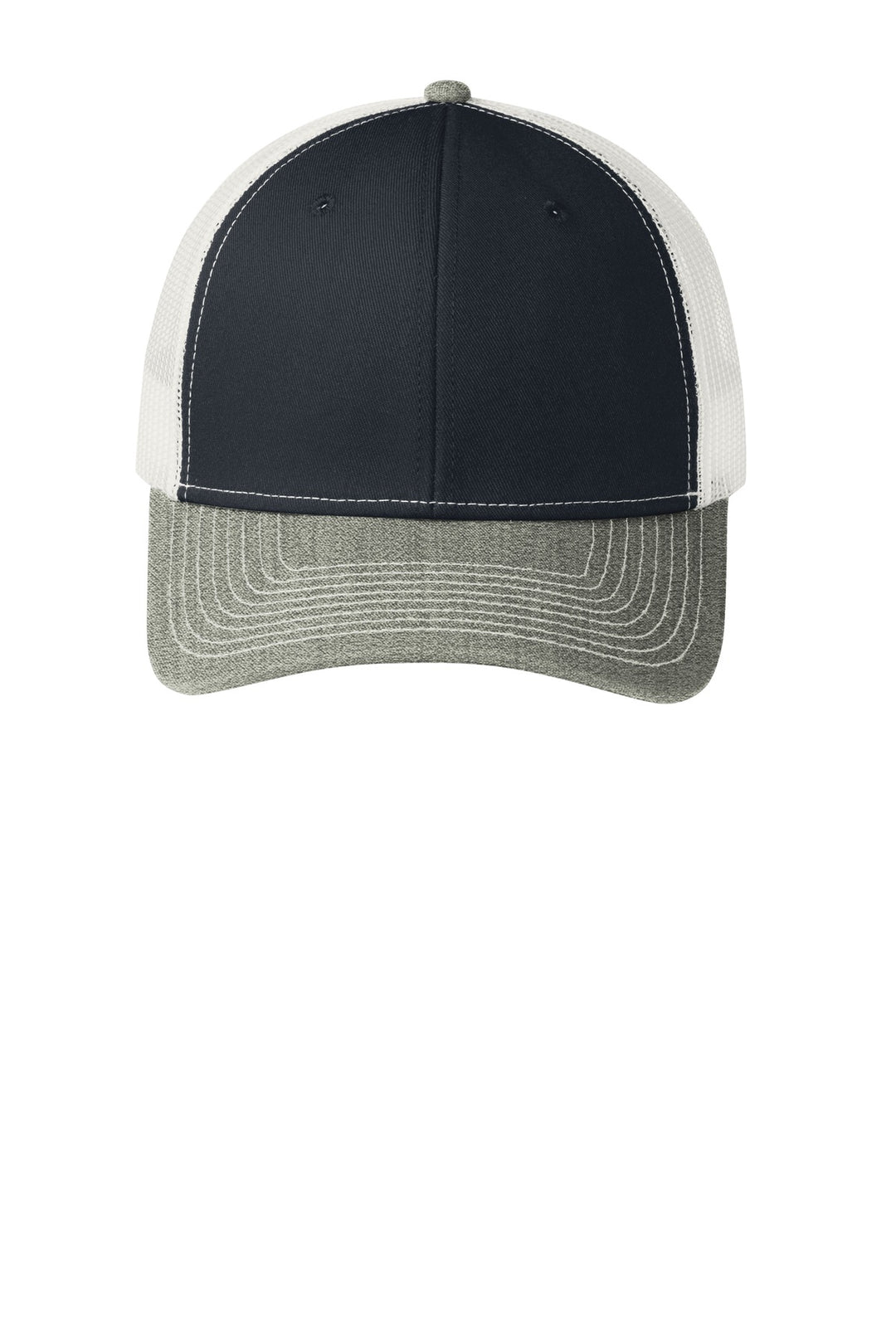 Port Authority Snapback Trucker Cap. C402 — Rich Navy/ Heather Grey/ White — front