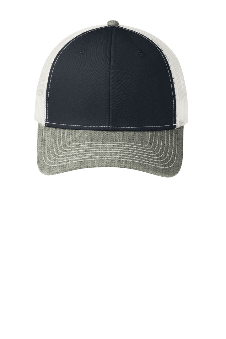 Port Authority Snapback Trucker Cap. C402 — Rich Navy/ Heather Grey/ White — front