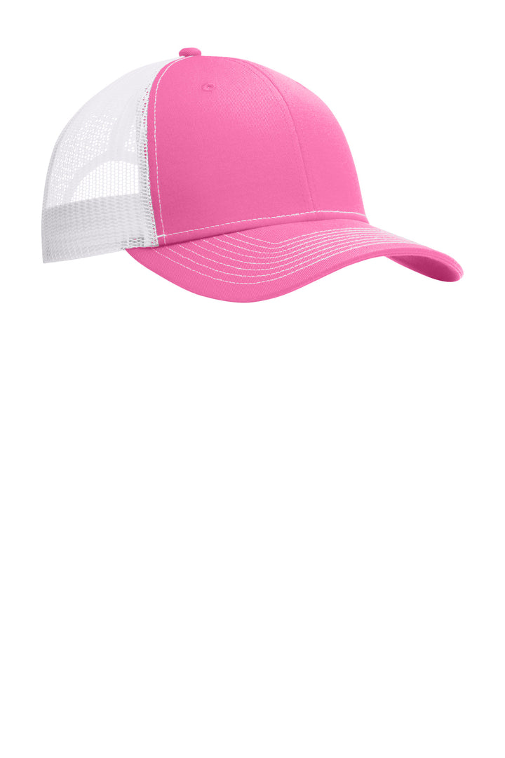 Port Authority Snapback Trucker Cap. C402 — True Pink/ White — front