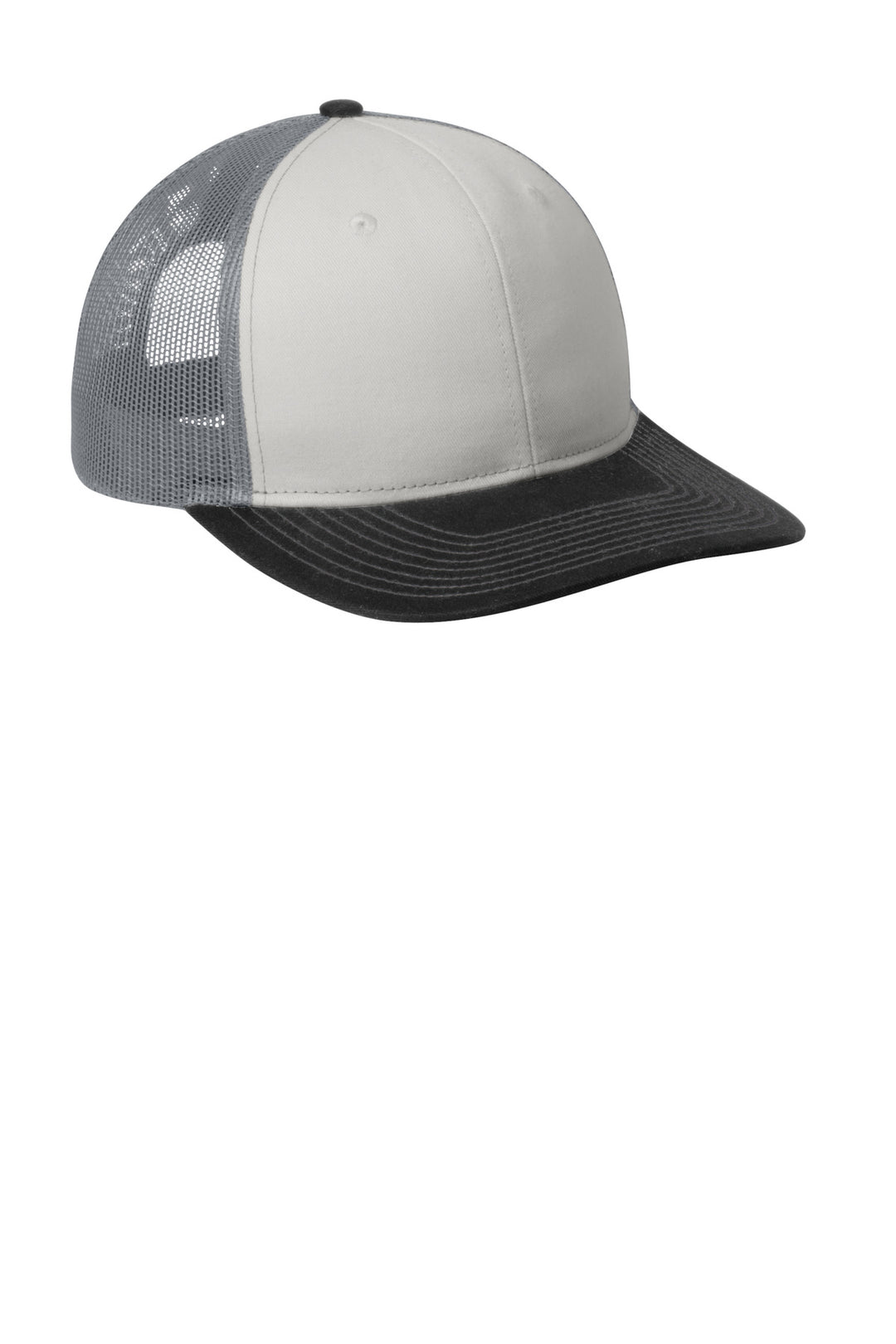 Port Authority Snapback Trucker Cap. C402 — White/ Black/ Gusty Grey — front