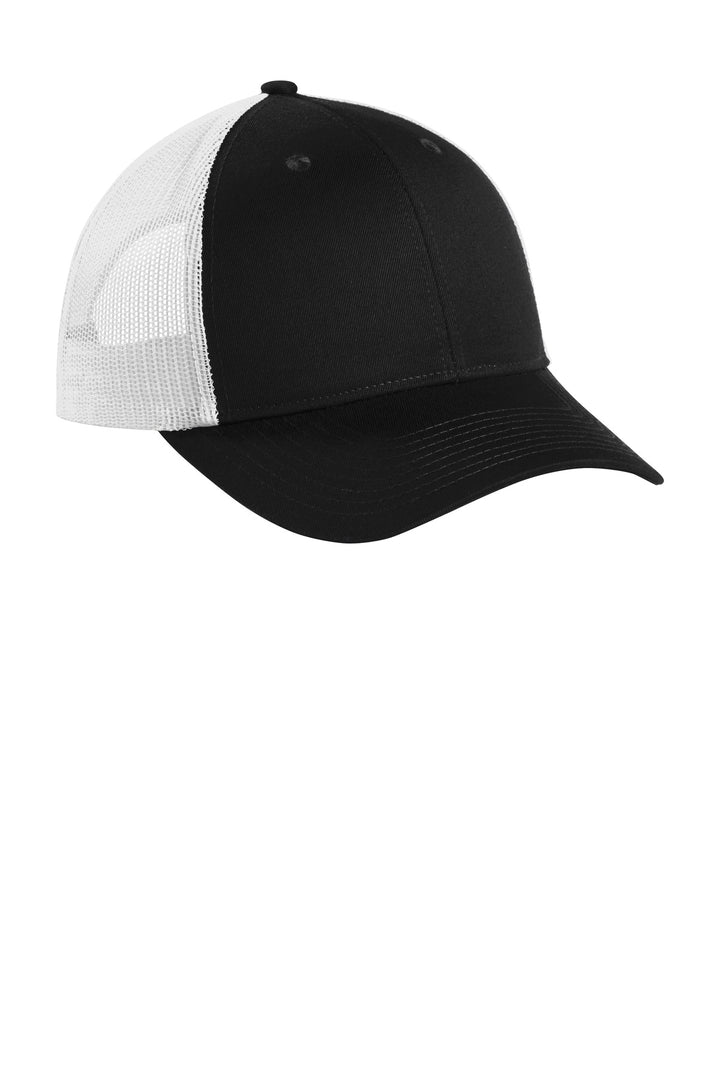 Port Authority  Low-Profile Snapback Trucker Cap C402LP — Black/ White — front