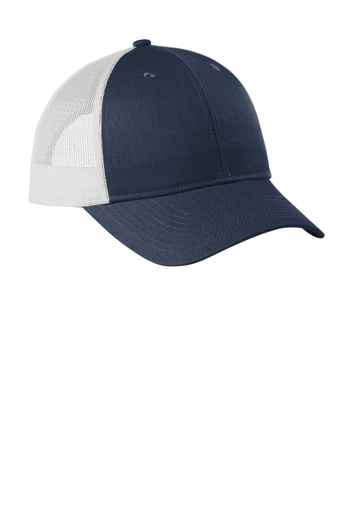 Port Authority  Low-Profile Snapback Trucker Cap C402LP — Dress Blue Navy Heather/ Silver Mist — front