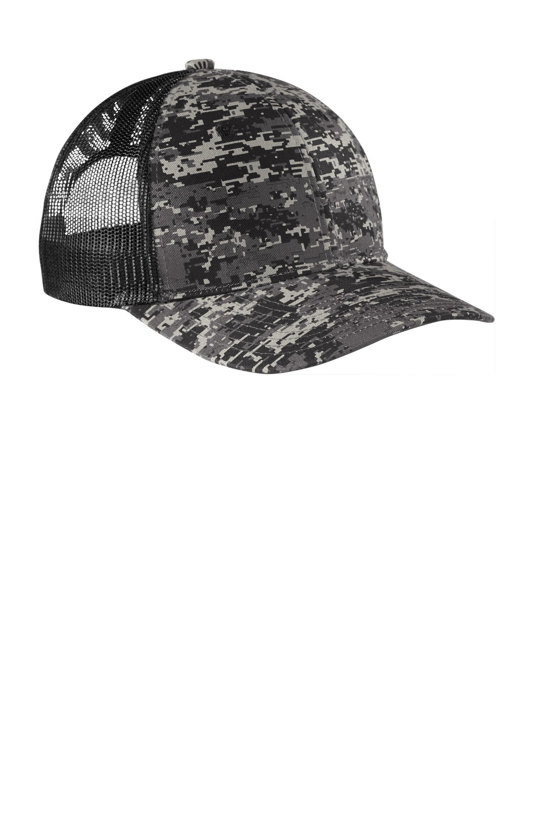 Port Authority  Digi Camo Snapback Trucker Cap C404 — Black Digi/ Black — front