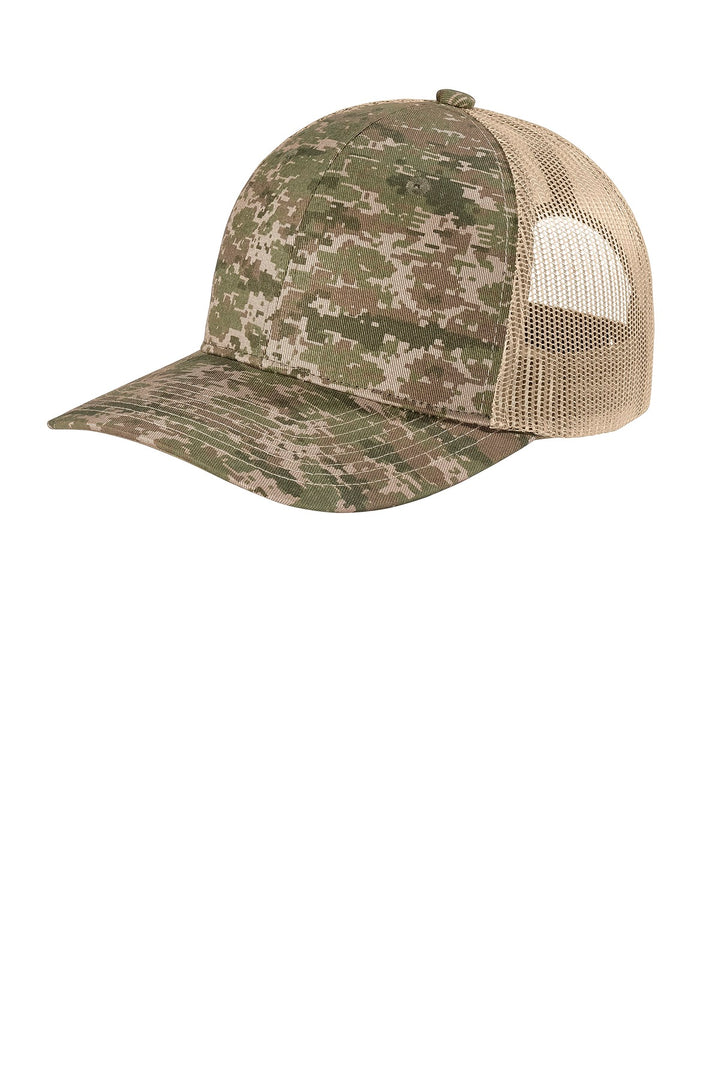 Port Authority  Digi Camo Snapback Trucker Cap C404 — Olive Drab Green Digi/ Coyote Brown — front