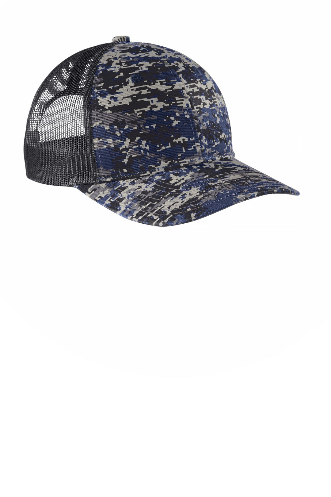 Port Authority  Digi Camo Snapback Trucker Cap C404 — Rich Navy Digi/ Grey Steel — front
