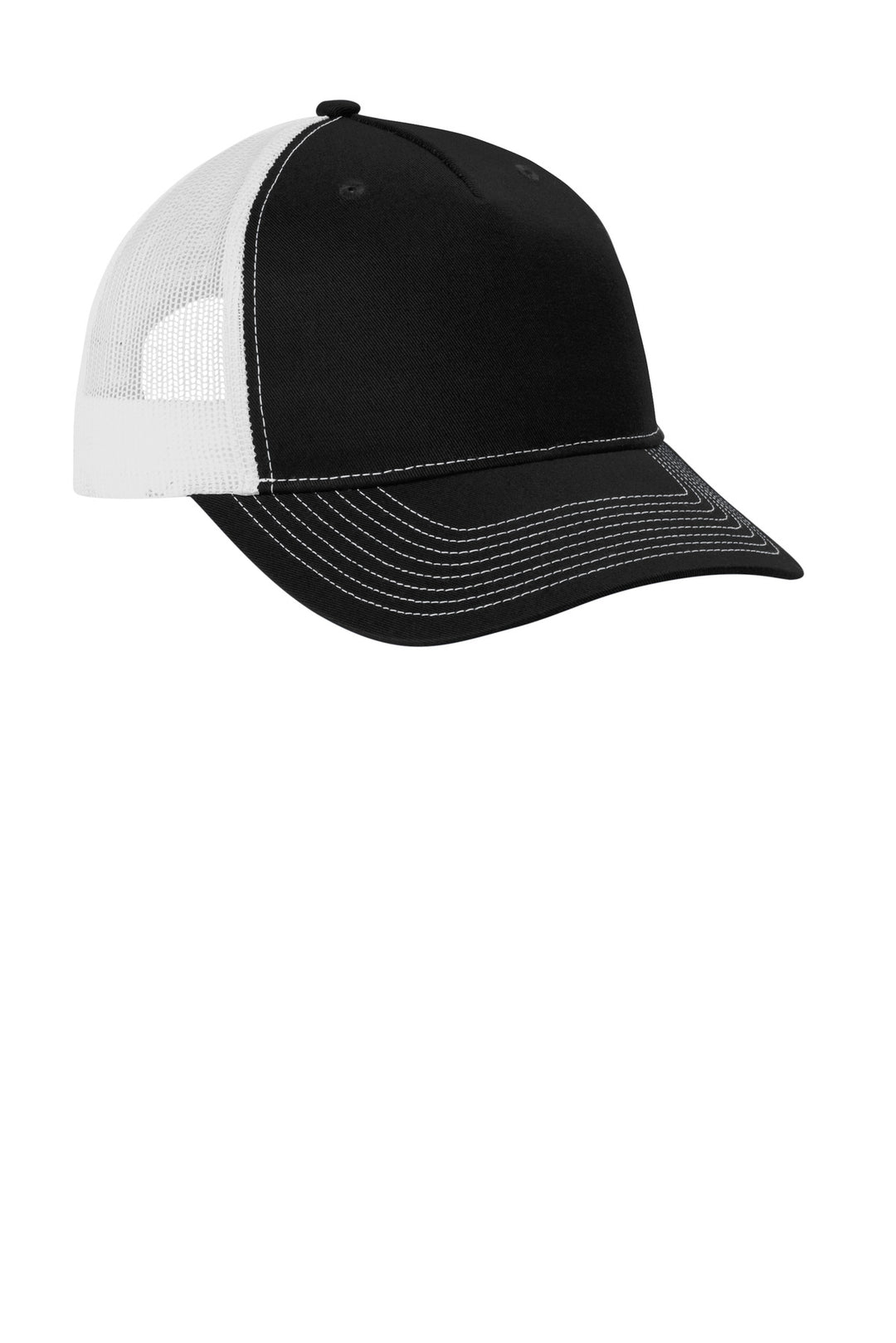 Port Authority Snapback Five-Panel Trucker Cap C405 — Black/ White — front