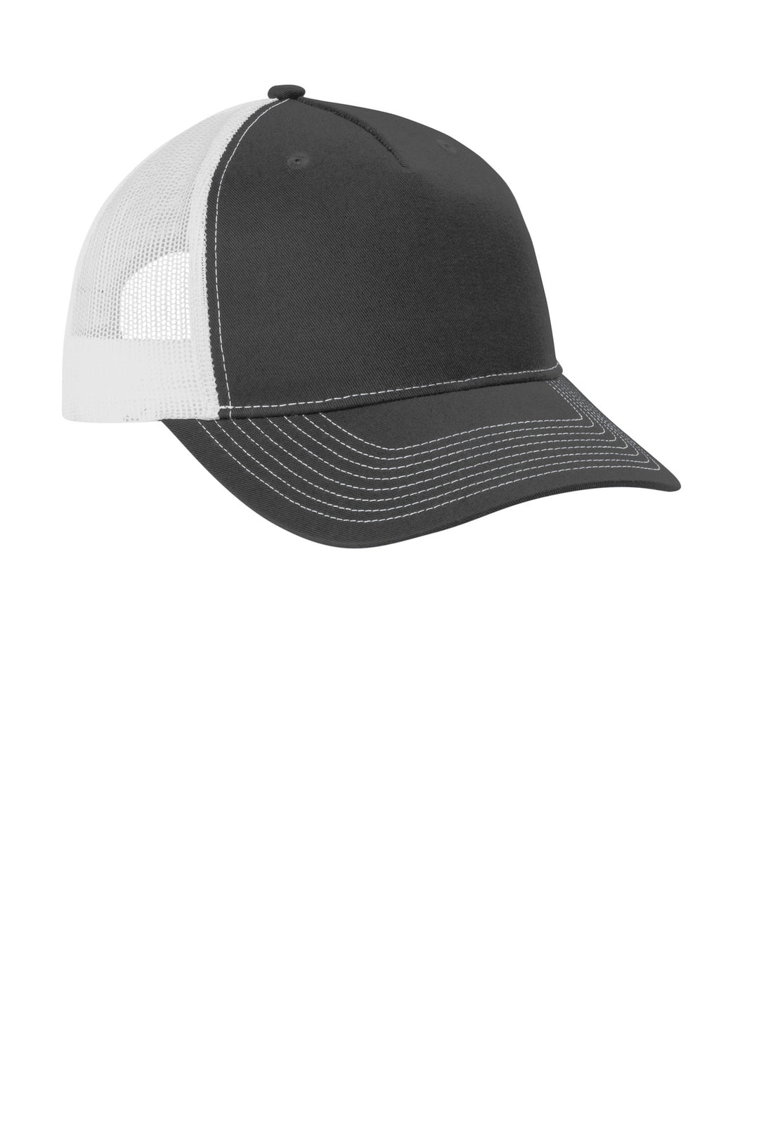Port Authority Snapback Five-Panel Trucker Cap C405 — Grey Steel/ White — front
