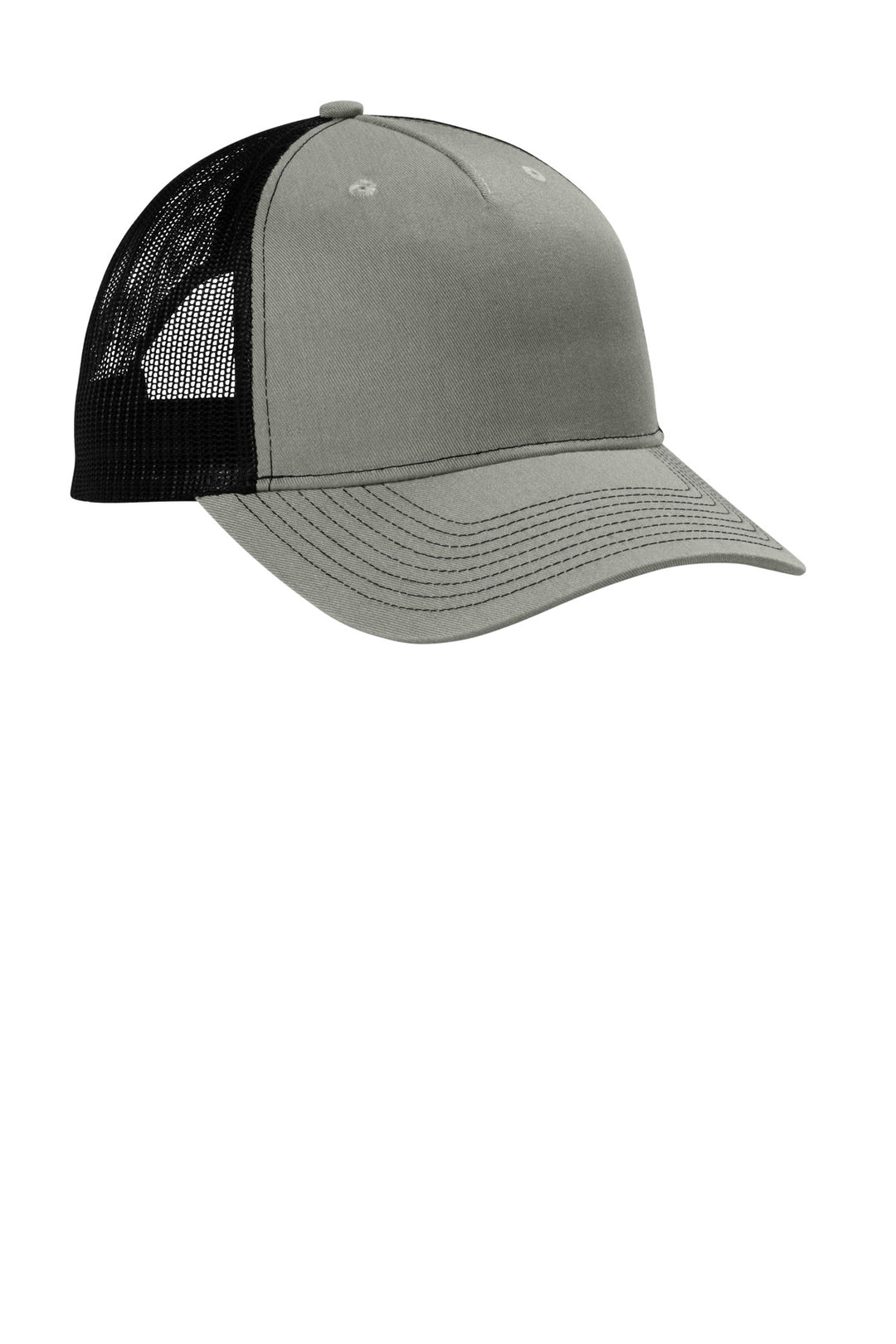 Port Authority Snapback Five-Panel Trucker Cap C405 — Heather Grey/ Black — front