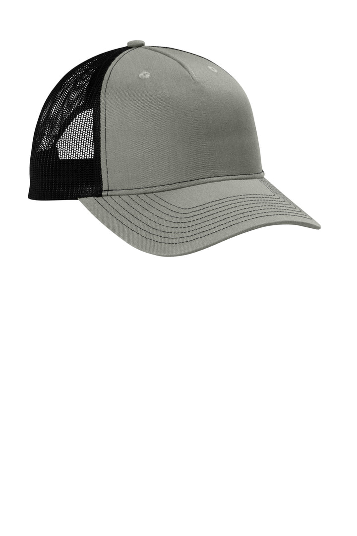 Port Authority Snapback Five-Panel Trucker Cap C405 — Heather Grey/ Black — front