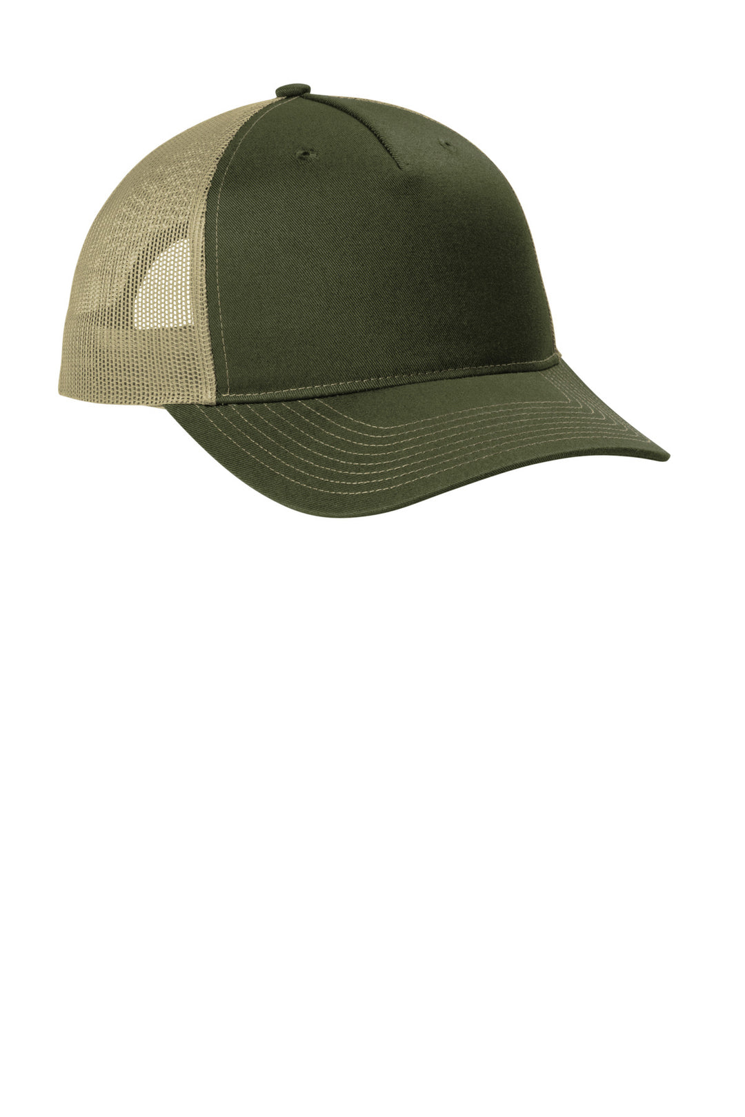 Port Authority Snapback Five-Panel Trucker Cap C405 — Olive Drab Green/ Tan — front