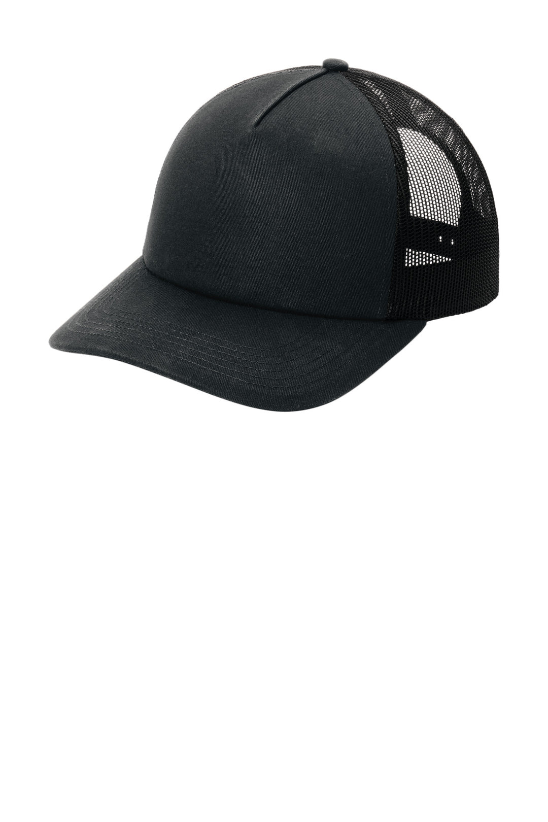 Port Authority Low-Profile Snapback 5-Panel Trucker Cap C405LP — Black/ Black — front
