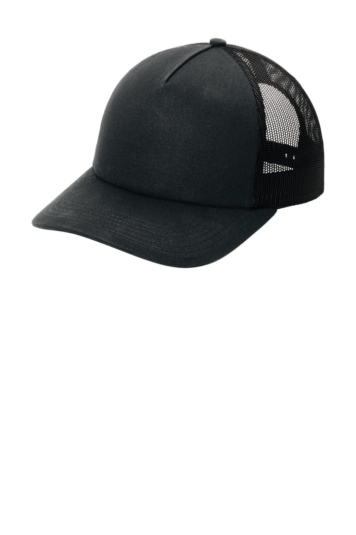 Port Authority Low-Profile Snapback 5-Panel Trucker Cap C405LP — Black/ Black — front