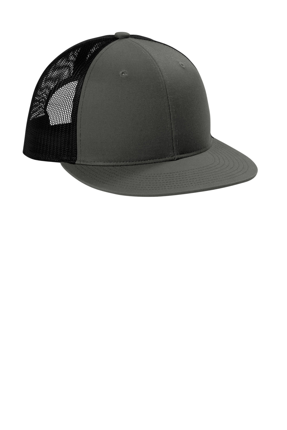 Port Authority Snapback Flat Bill Trucker Cap C407 — Grey Steel/ Black — front
