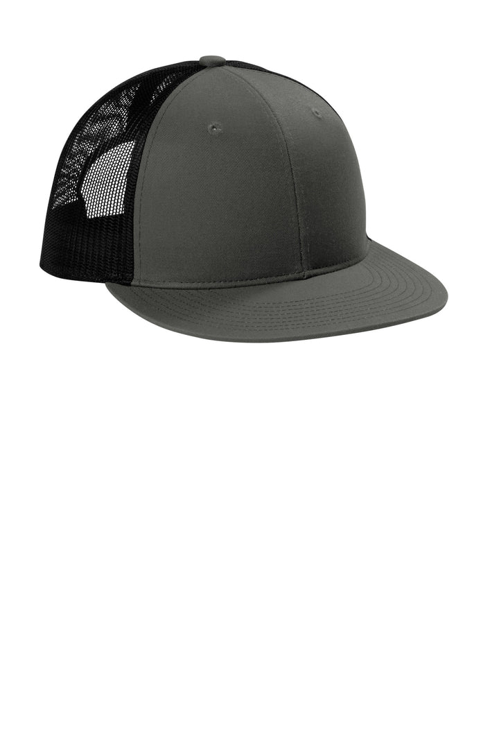 Port Authority Snapback Flat Bill Trucker Cap C407 — Grey Steel/ Black — front
