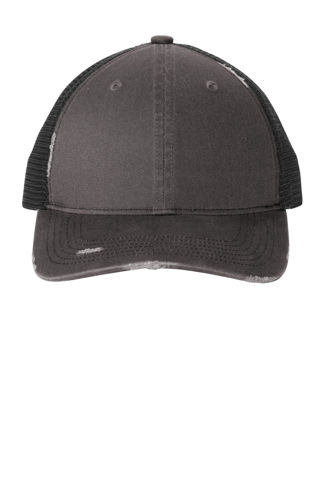 Port Authority Distressed Mesh Back Cap C600 — Grey Steel/ Black — front