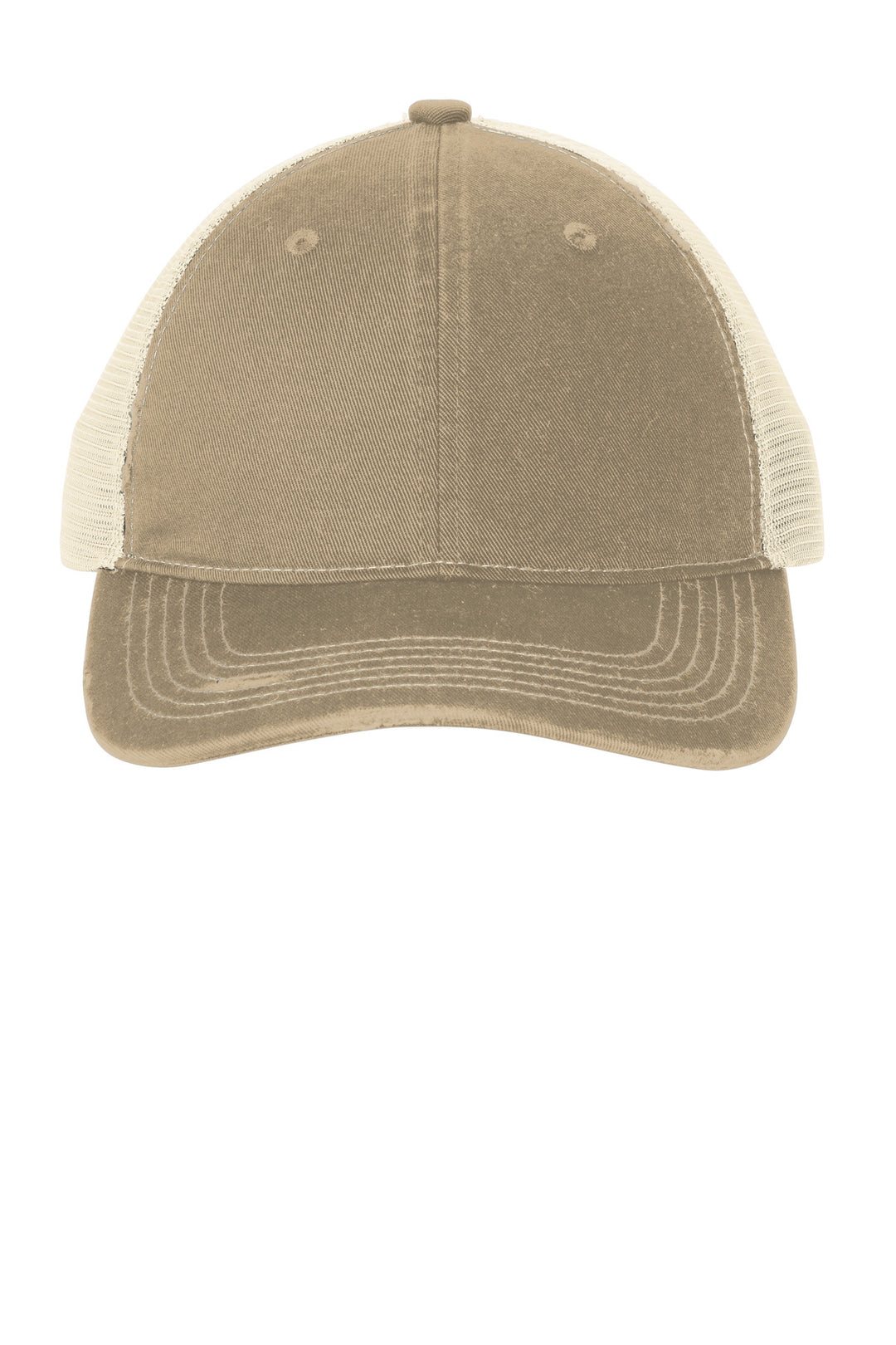 Port Authority Distressed Mesh Back Cap C600 — Khaki/ Stone — front