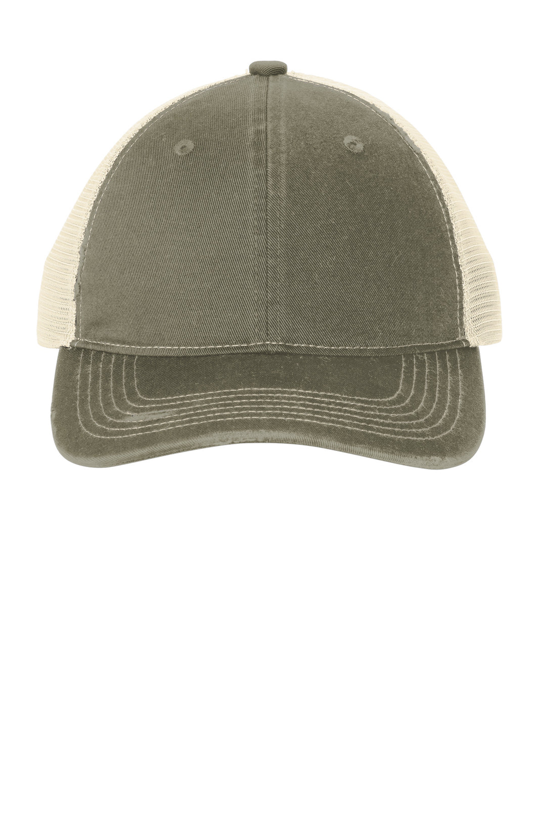 Port Authority Distressed Mesh Back Cap C600 — Light Olive/ Stone — front