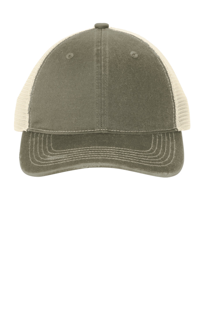 Port Authority Distressed Mesh Back Cap C600 — Light Olive/ Stone — front