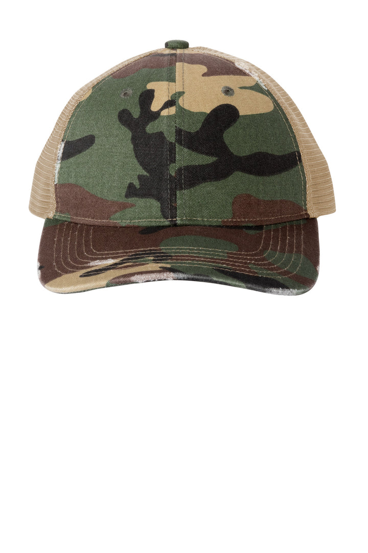 Port Authority Distressed Mesh Back Cap C600 — Military Camo/ Khaki — front
