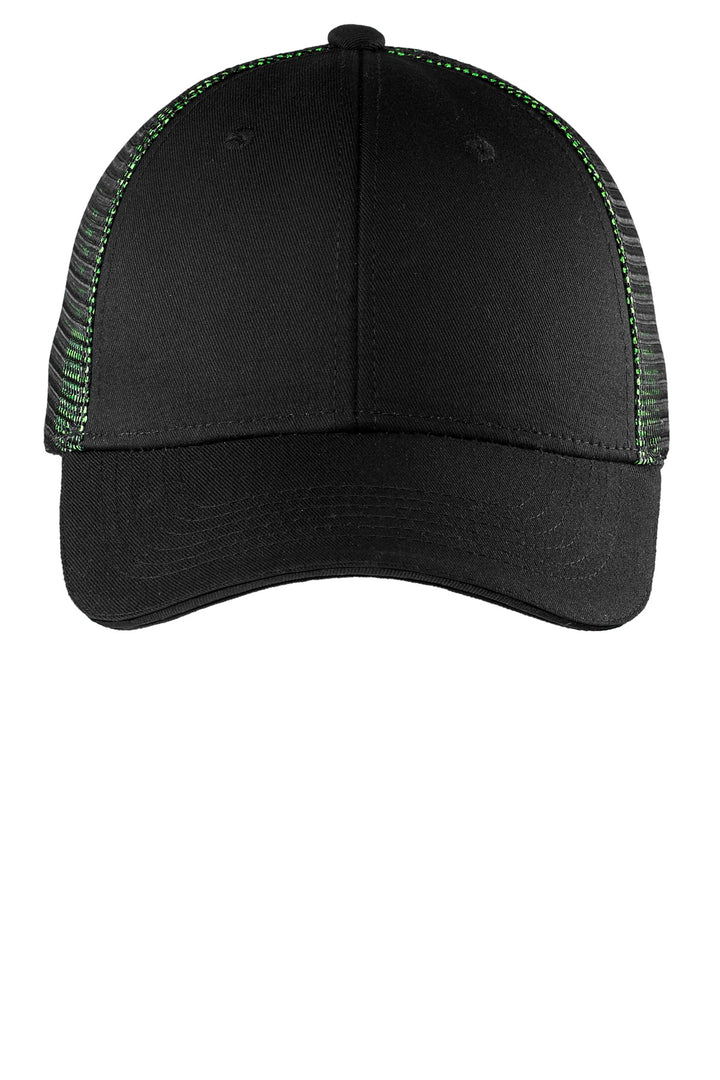 Port Authority Double Mesh Snapback Sandwich Bill Cap. C818 — Black/ Shock Green — front