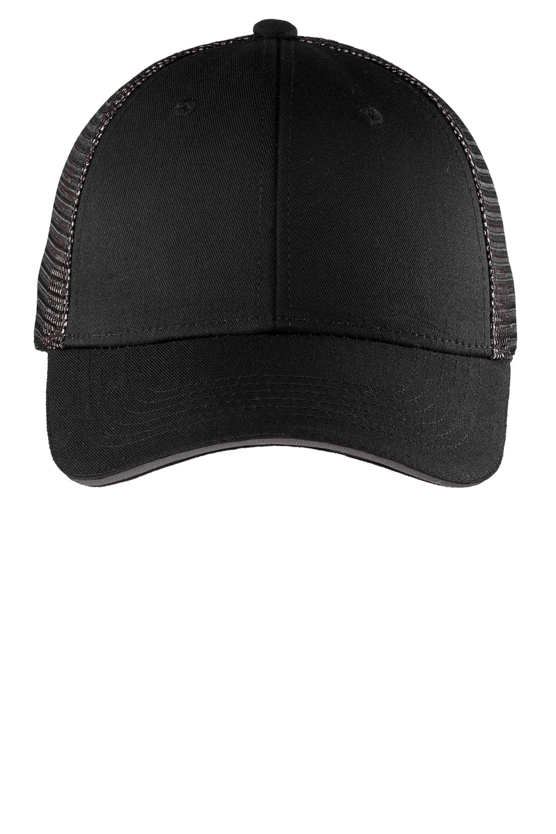 Port Authority Double Mesh Snapback Sandwich Bill Cap. C818 — Black/ Silver — front