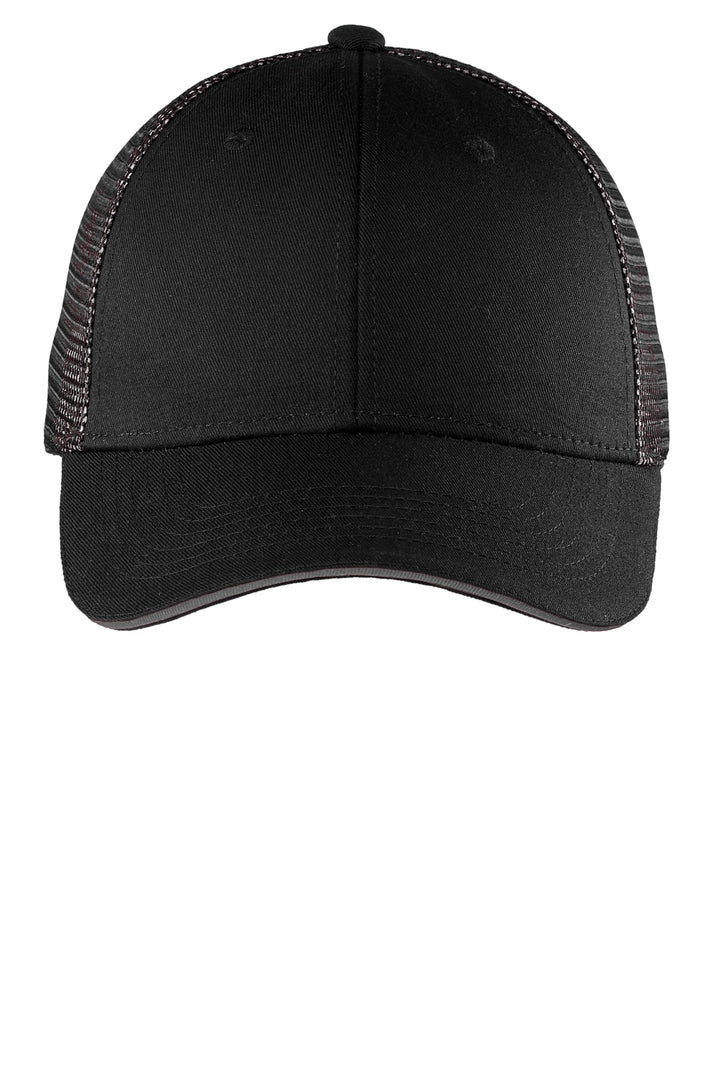Port Authority Double Mesh Snapback Sandwich Bill Cap. C818 — Black/ Silver — front