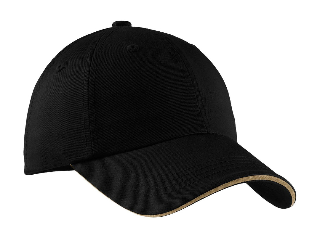 Port Authority Sandwich Bill Cap with Striped Closure.  C830 — Black/ Khaki — front