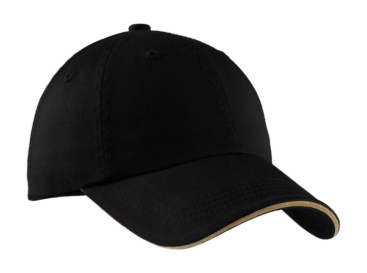 Port Authority Sandwich Bill Cap with Striped Closure.  C830 — Black/ Khaki — front