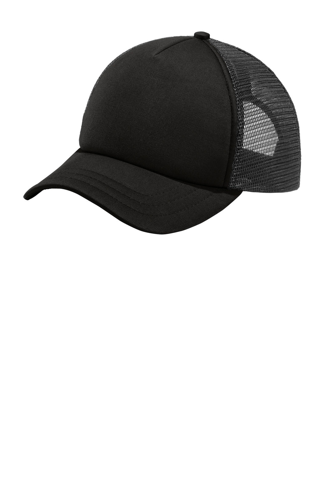 Port Authority  5-Panel Twill Foam Trucker Cap. C936 — Black/ Black — front