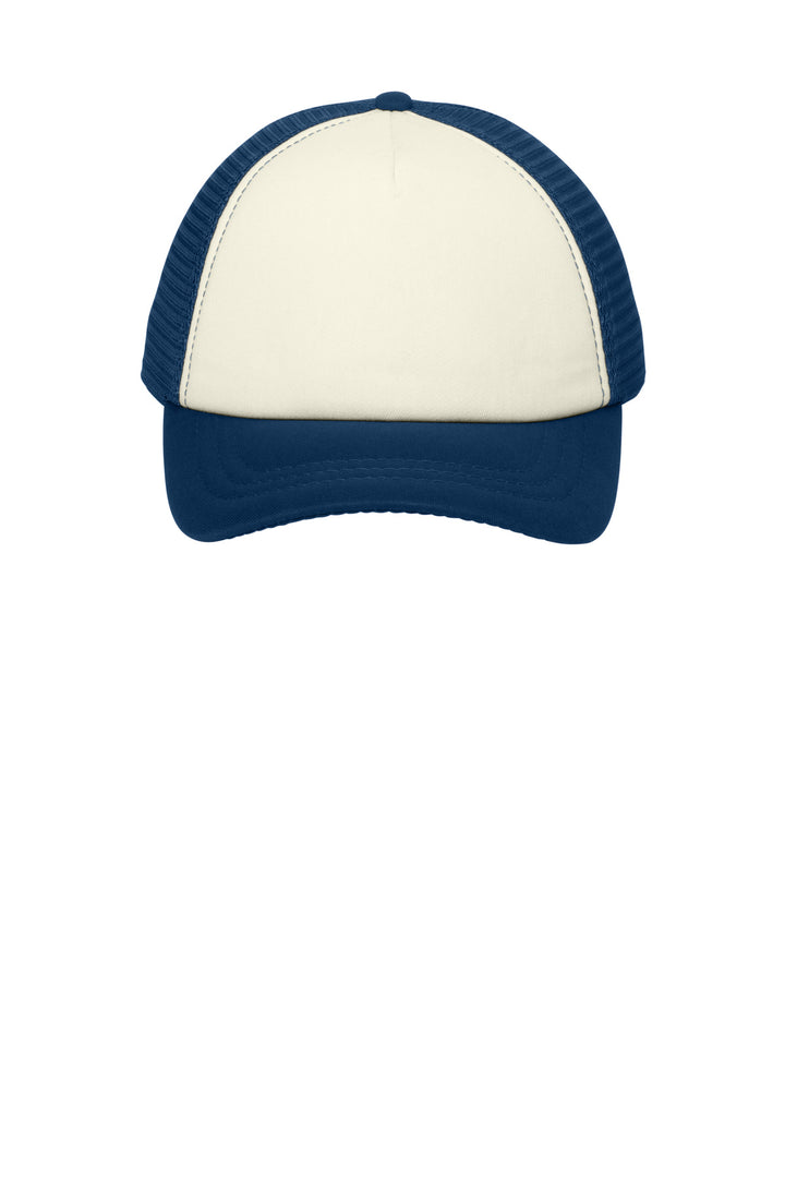 Port Authority  5-Panel Twill Foam Trucker Cap. C936 — Ivory/ Navy — front