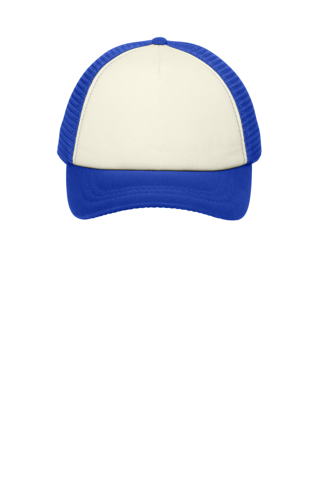 Port Authority  5-Panel Twill Foam Trucker Cap. C936 — Ivory/ Royal — front