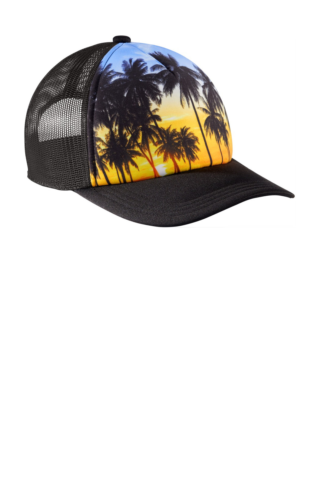 Port Authority  Photo Real Snapback Trucker Cap C950 — Palm Trees — front