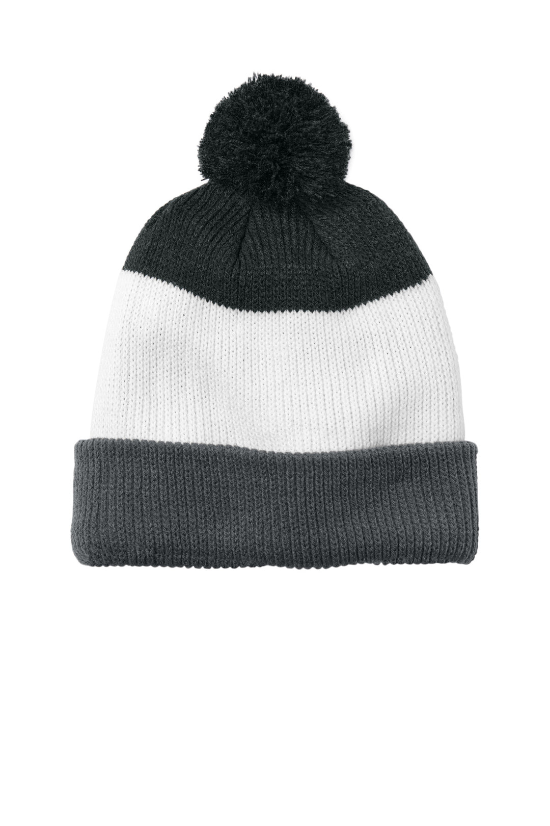 Port Authority Cozy Striped Pom Beanie C979 — Storm Grey/ Marshmallow/ Charcoal Heather — front