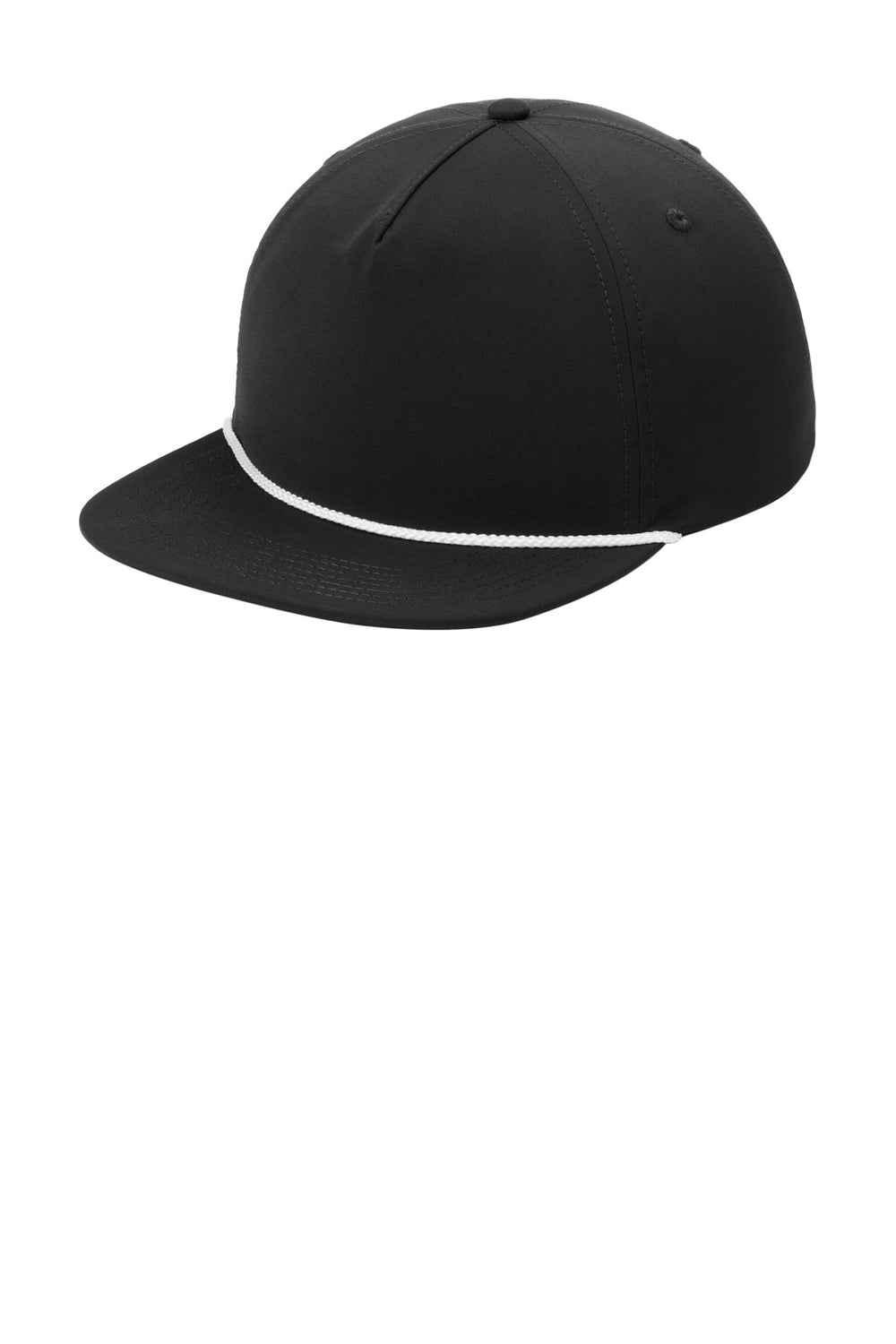 Port Authority 5-Panel Poly Rope Cap C981 — Black/ White — front