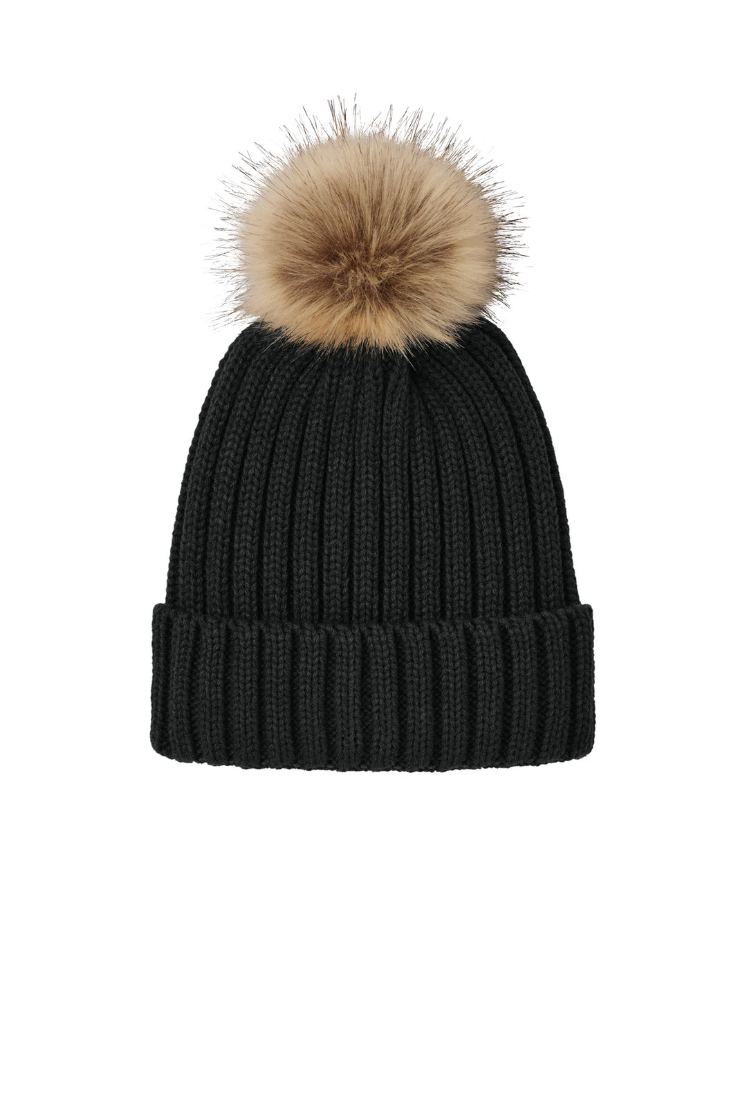 Port Authority Faux Fur Pom Beanie C990 — Deep Black — front