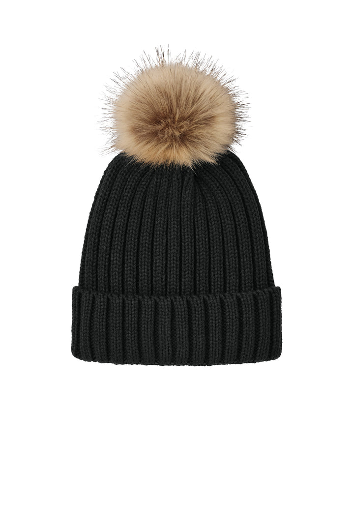 Port Authority Faux Fur Pom Beanie C990 — Deep Black — front