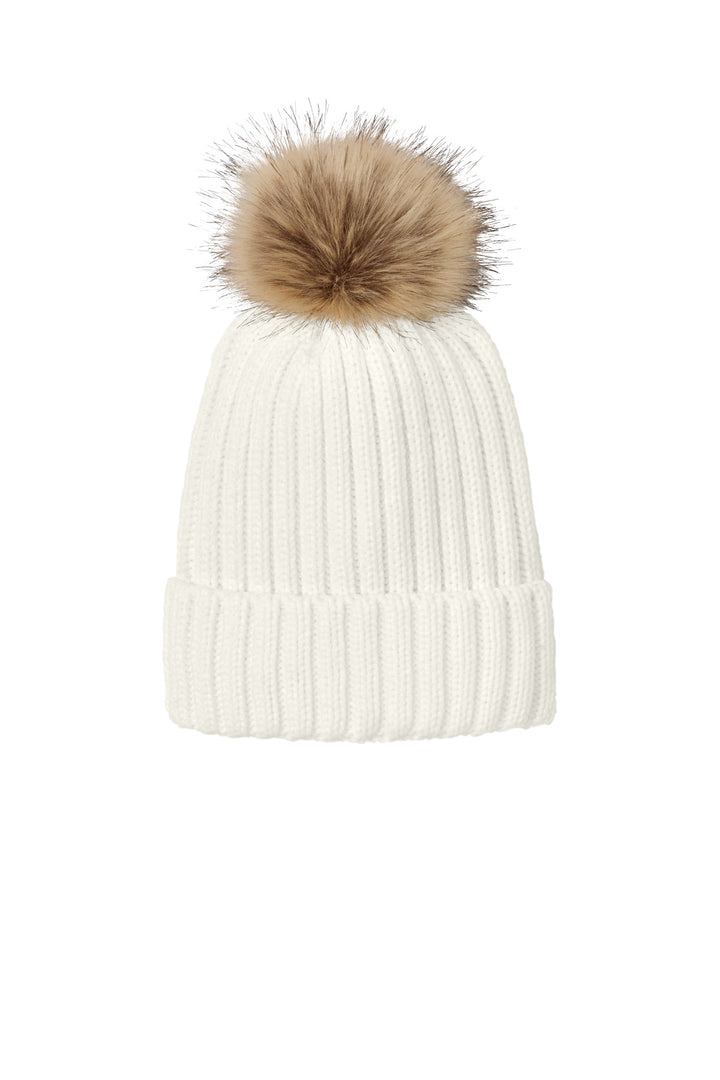 Port Authority Faux Fur Pom Beanie C990 — Marshmallow — front