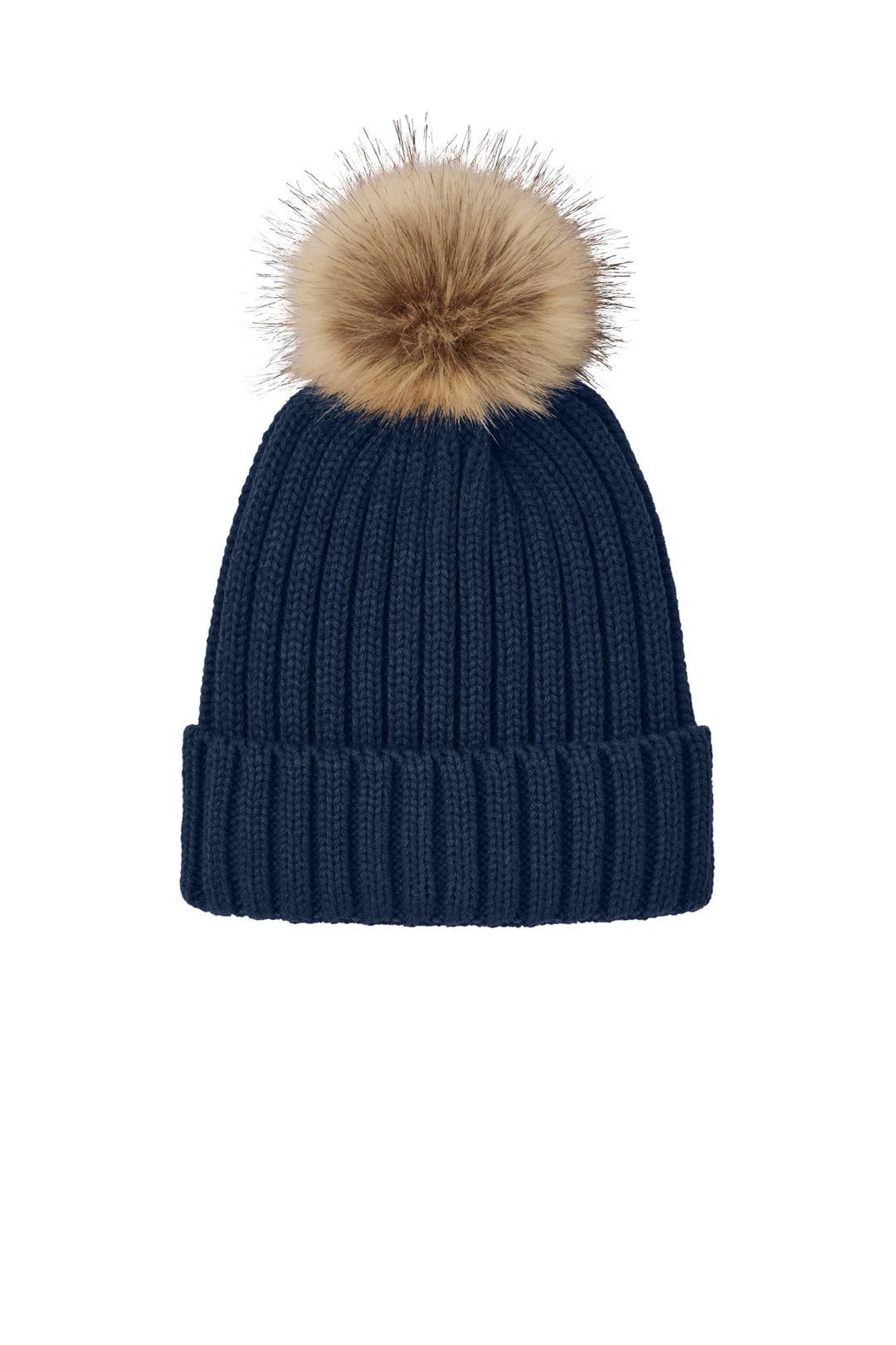 Port Authority Faux Fur Pom Beanie C990 — River Blue Navy — front