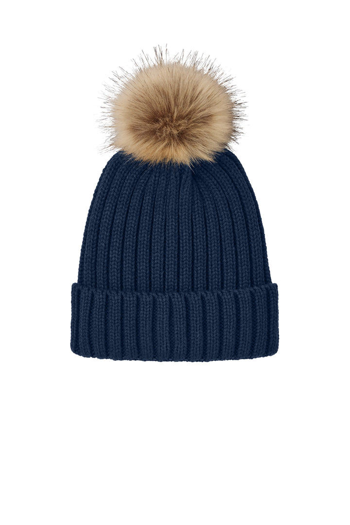 Port Authority Faux Fur Pom Beanie C990 — River Blue Navy — front