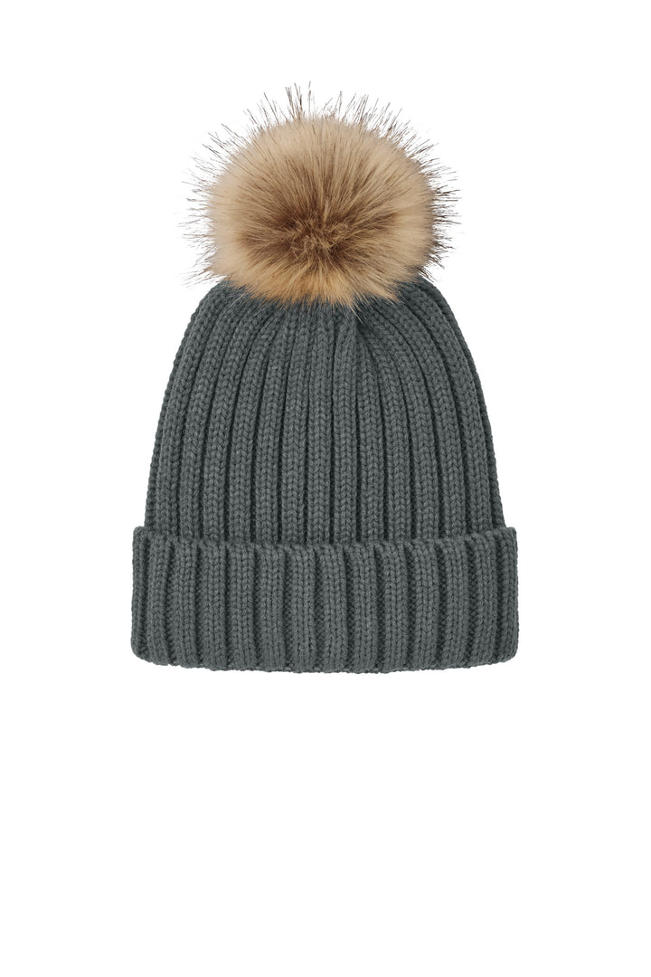 Port Authority Faux Fur Pom Beanie C990 — Storm Grey — front