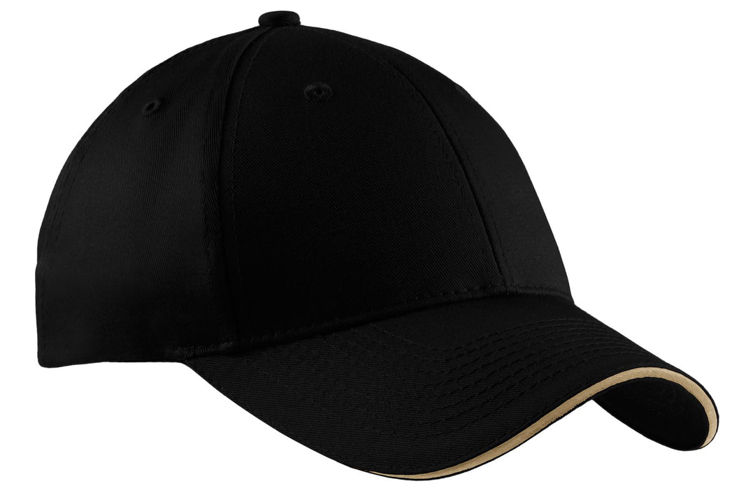 Port Authority Cotton Twill Sandwich Bill Cap.  CP85 — Black/ Khaki — front
