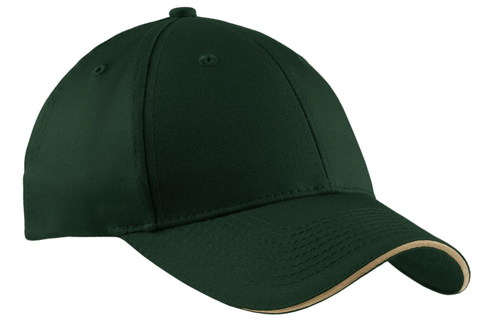 Port Authority Cotton Twill Sandwich Bill Cap.  CP85 — Hunter/ Khaki — front