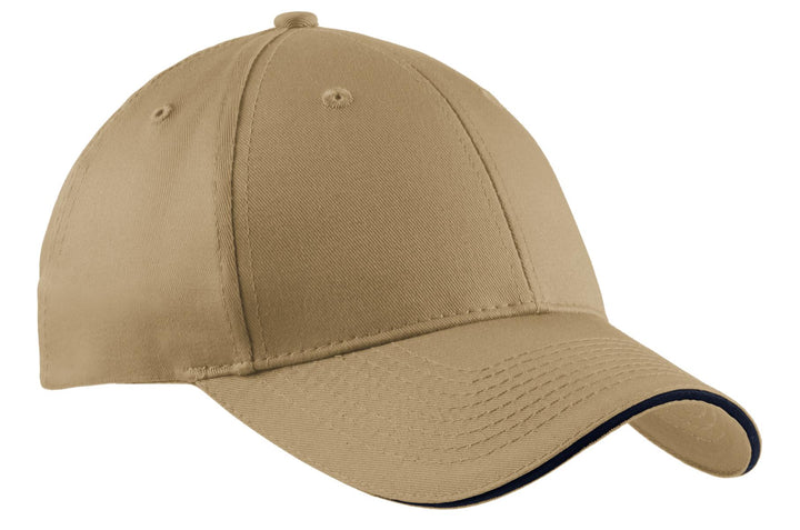 Port Authority Cotton Twill Sandwich Bill Cap.  CP85 — Khaki/ Navy — front