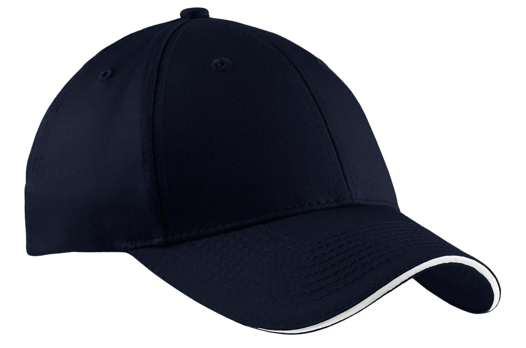 Port Authority Cotton Twill Sandwich Bill Cap.  CP85 — Navy/ White — front