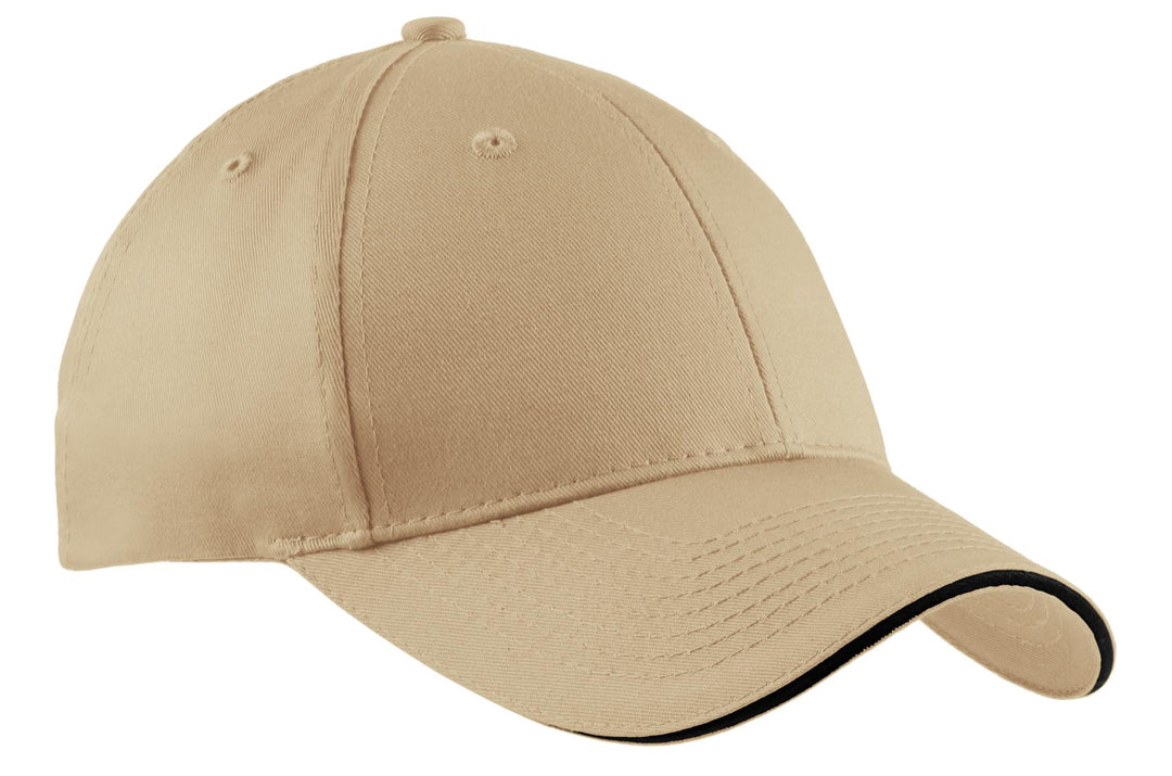 Port Authority Cotton Twill Sandwich Bill Cap.  CP85 — Stone/ Black — front